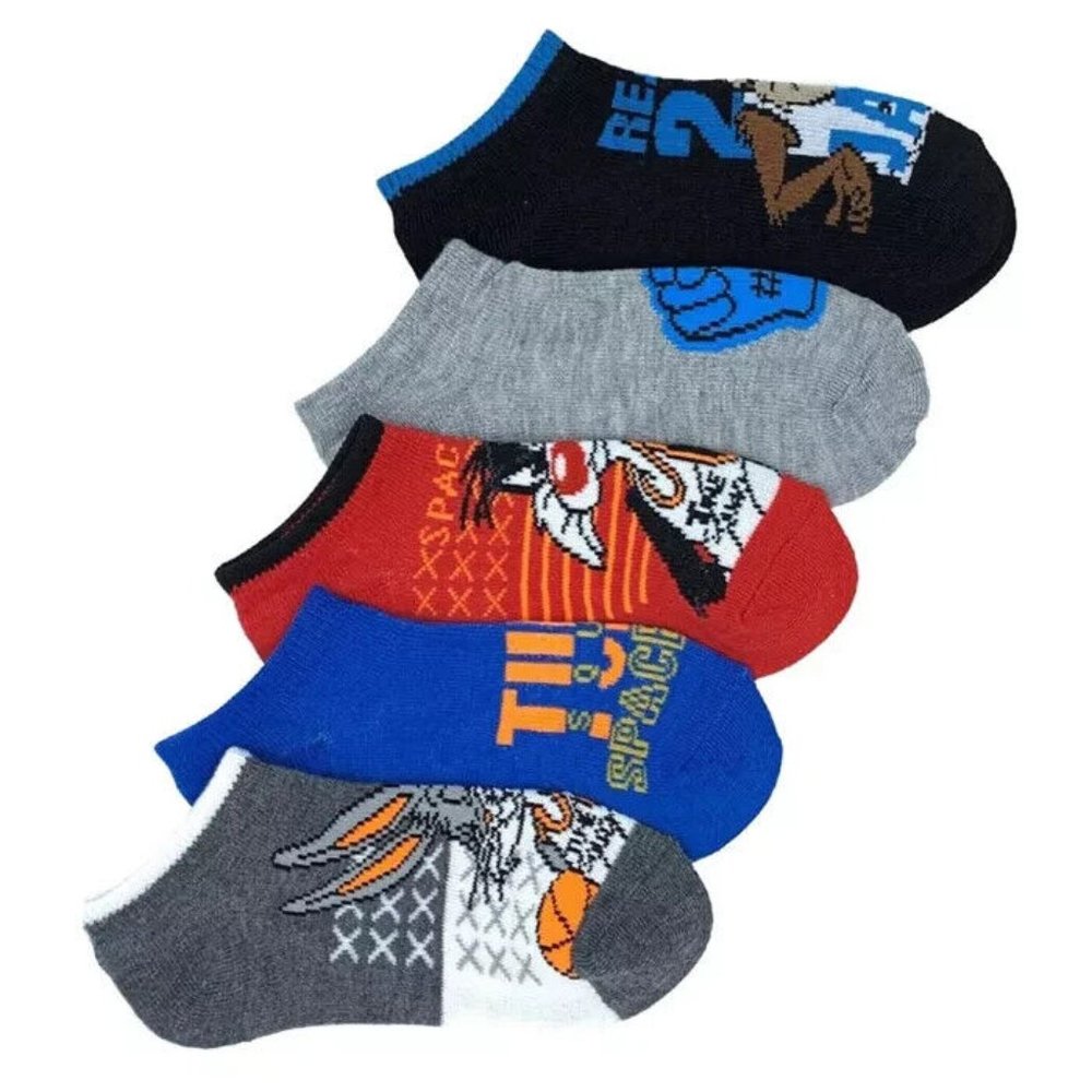 SPACE JAM Little Boys No Show Socks, Pack of 5 Size 6-8.5